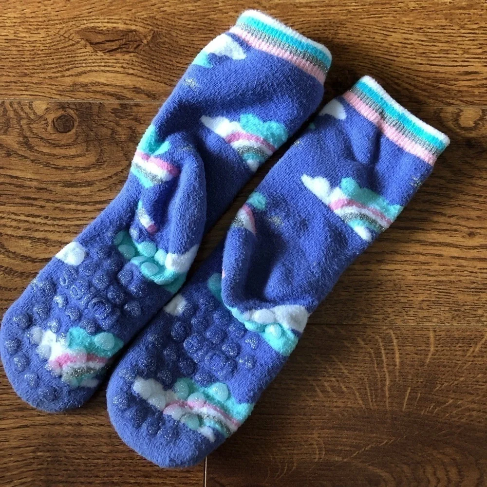 purple rainbow non-slip crew socks